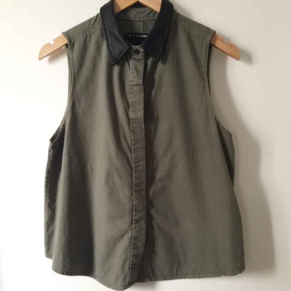 Rag & Bone Tent Tank Button-down Leather Collar